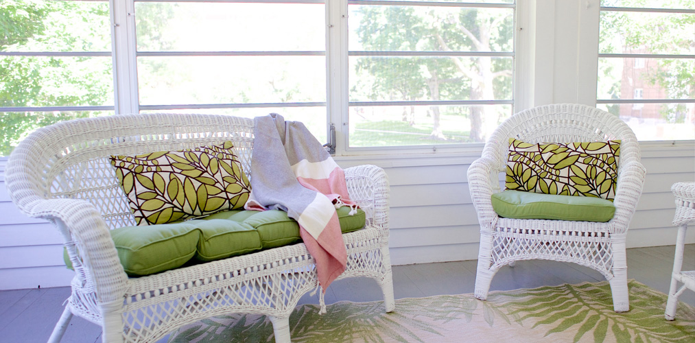 Bedroom looking out french doors