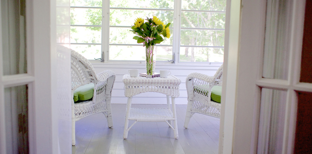 Bedroom looking out french doors